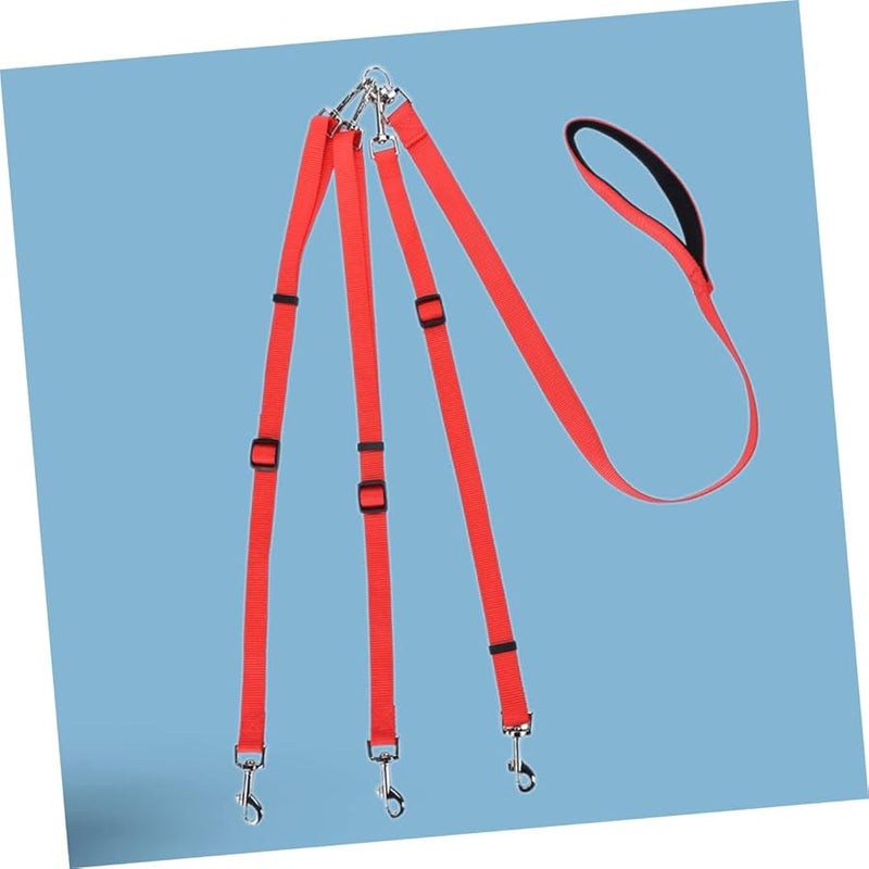 حبل تدريب الكلاب ثلاثي الرؤوس من النايلون الأحمر عالي المتانة للكلاب الصغيرة والمتوسطة في الهواء الطلق - Image 5